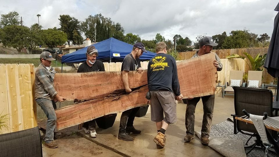 Getting our wood for live edge design in San Diego