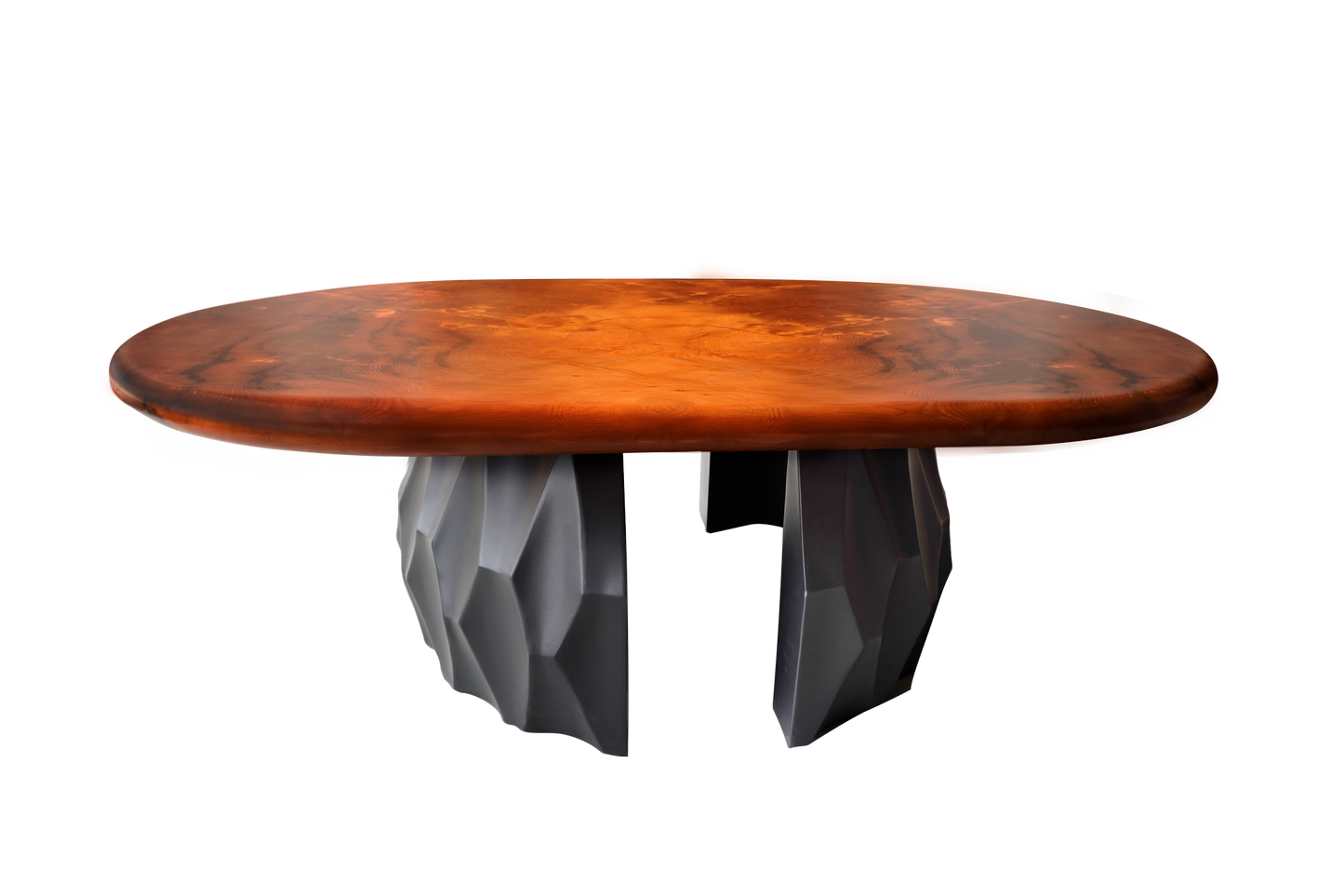 Cedar Burl Coffee Table on Sculpted Metal Base